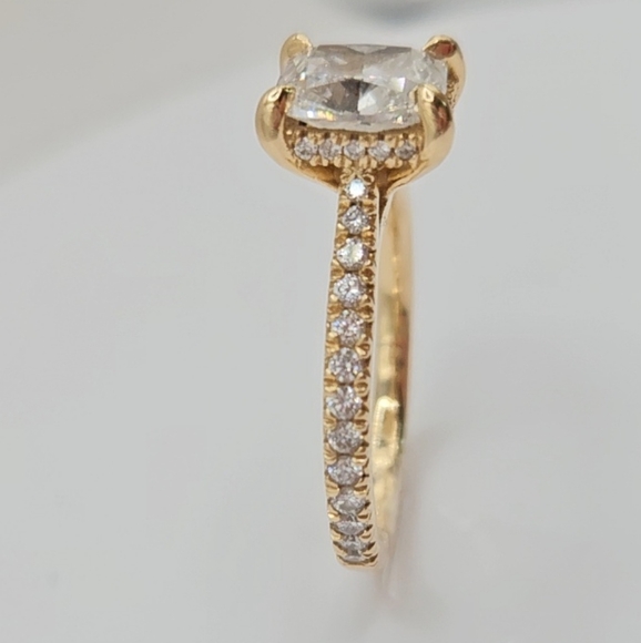 2.29ct Diamond Elongated Cushion Cut  Ring 14K Solid Yellow Gold - Picture 1 of 16